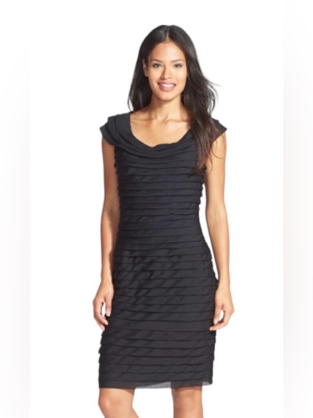 NWT Adrianna Papell Black Tiered Chiffon Sheath Dress (Size 14)